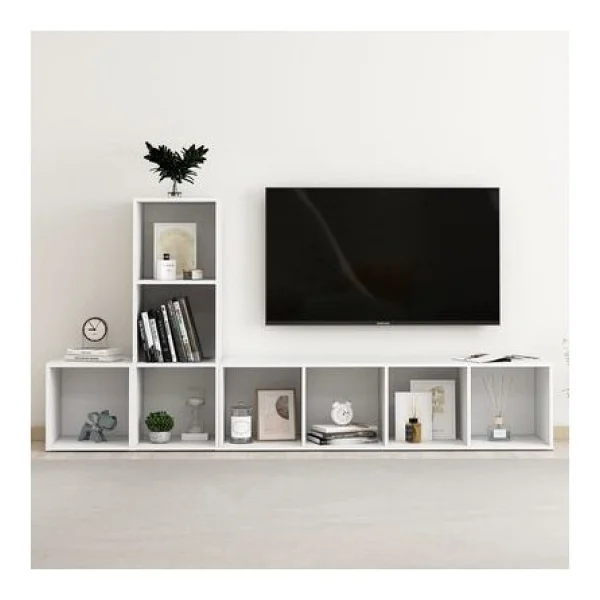 Tdesigno Gulce Kitaplikli Televizyon Sehpasi - Unitesi -Kitaplik-Beyaz 180 Cm 8 Rafli - Görsel 2