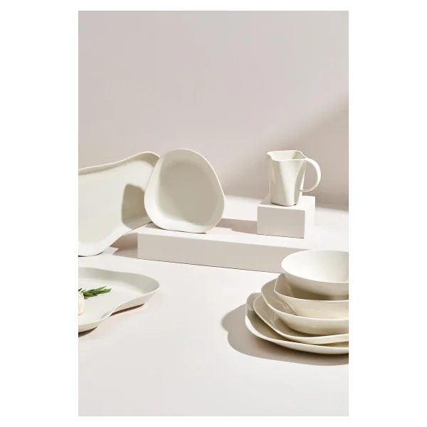 Kütahya Porselen Skallop Krem 2'li 28x25 Cm Kayık Tabak Seti - Görsel 2