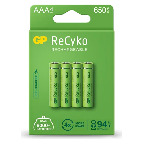 Gp Recyko 650 mAh 4'lü Şarjlı Aaa İnce Kalem Pil - Görsel 6