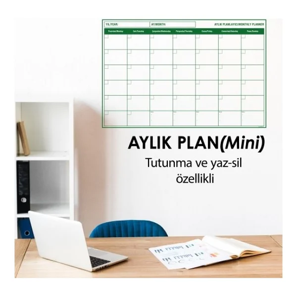 Cengo Aylık Planlayıcı Takvim Çizelgesi 56x85 Cm Kağıt Tahta Doldurulabilir Silgili Tahta Kalemi Hediye - Görsel 4