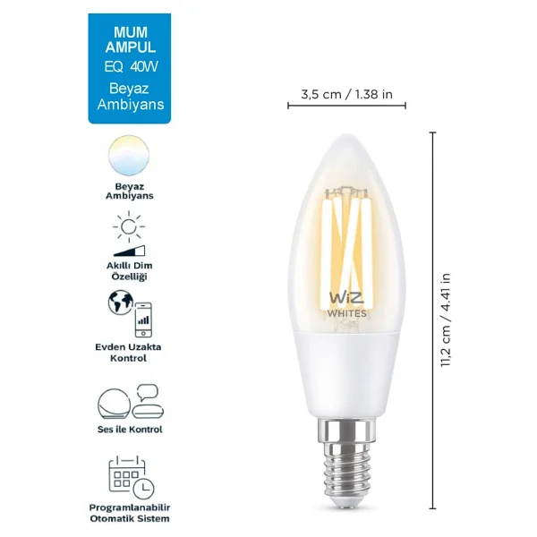 WiZ C35 4.9 W-40 W E14 Akıllı LED Ampul - Görsel 3