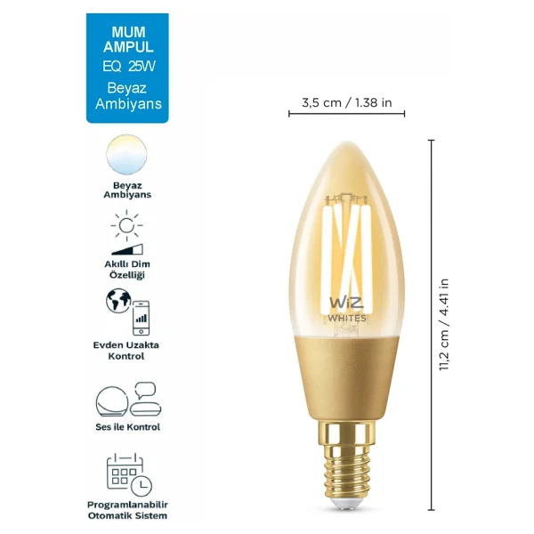 WiZ C35 4.9 W-25 W E14 Akıllı Rustik LED Ampul - Görsel 3