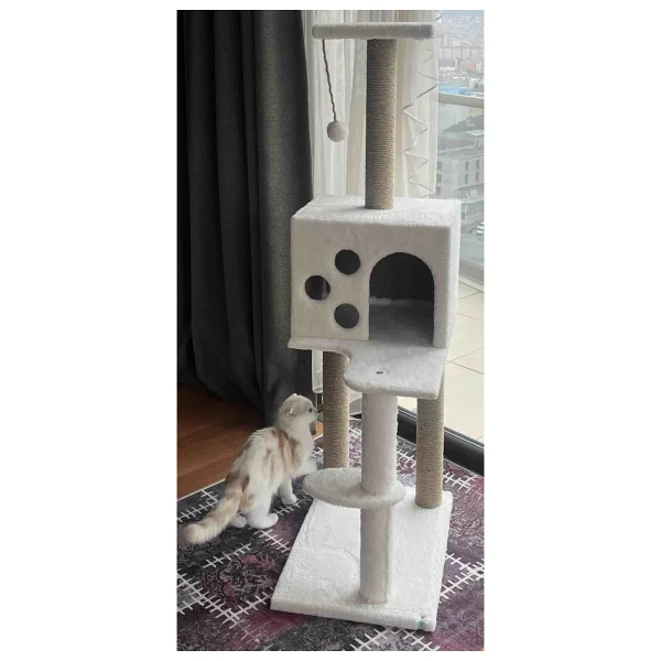 Nursoft Beyaz 124 Cm Kedi Tırmalama Ve Oyun Evi - Görsel 4