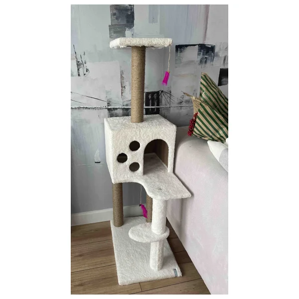 Nursoft Beyaz 124 Cm Kedi Tırmalama Ve Oyun Evi - Görsel 2