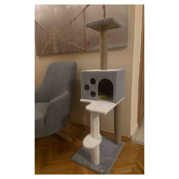 Nursoft Beyaz 124 Cm Kedi Tırmalama Ve Oyun Evi - Görsel 3