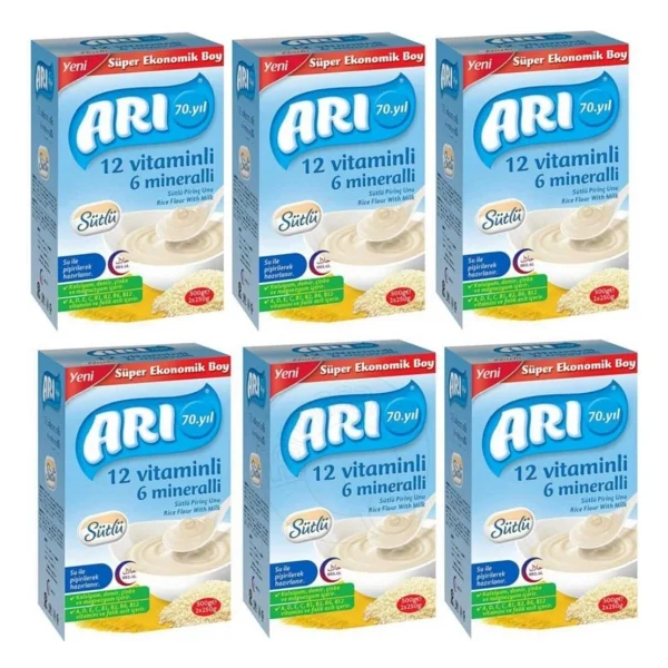 Arı Mama 12 Vitaminli 6 Mineralli Sütlü Pirinç Unu Kaşık Maması 500 Gr 6 Adet - Görsel 2