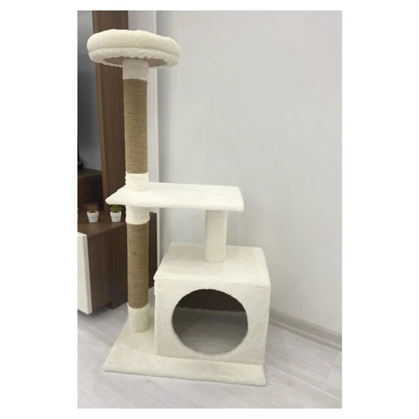 Nursoft Beyaz Kedi Tırmalama Ve Oyun Evi Platformu - Görsel 7