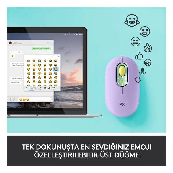 Logitech Pop Emoji 910-006546 Sarı Sessiz Optik Kablosuz Mouse - Görsel 8