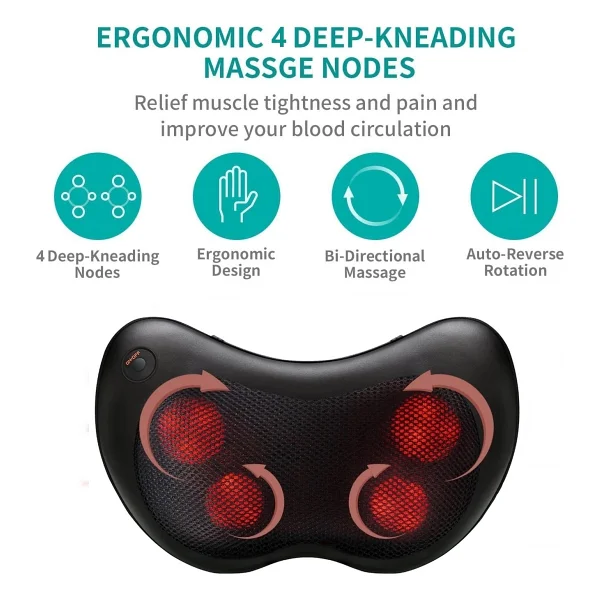 Eragon Shiatsu Black Ovmalı Boyun Bel Sırt Karın Ayak Masaj Aleti Masaj Yastığı - Görsel 2