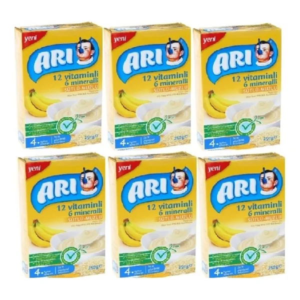 Arı Mama 12 Vitaminli 6 Mineralli Sütlü Muzlu Pirinç Unu Kaşık Maması 250 Gr 6 Adet - Görsel 2