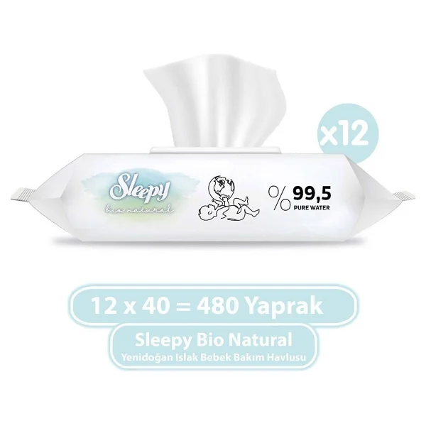 Sleepy Bio Natural 40 Yaprak 12'li Paket Islak Mendil - Görsel 8