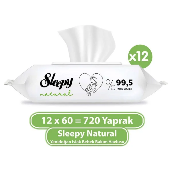 Sleepy Natural Yenidoğan 60 Yaprak 12'li Paket Islak Mendil - Görsel 4