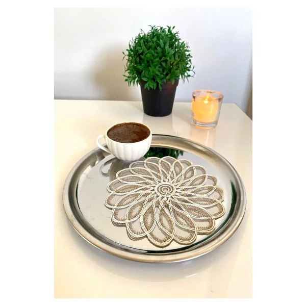 Emtory Home 6 Adet Fransız Tarzı Modern Gold & Krem Simli Bardak Altlığı & Kokteyl Peçetesi - Görsel 2