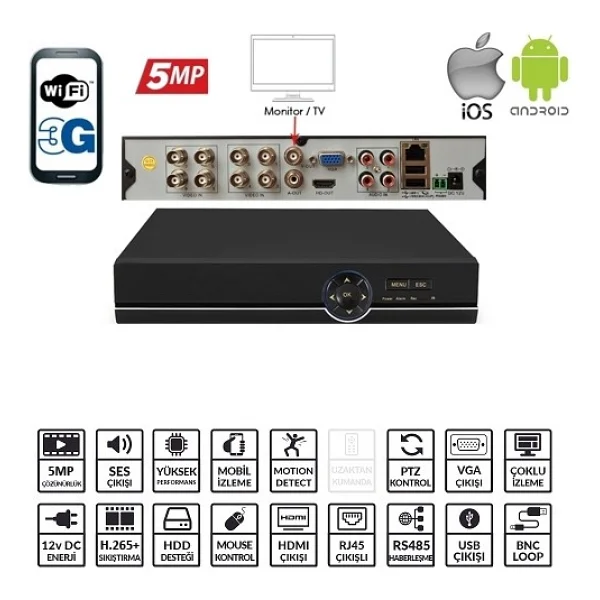 Ezcool EZ-8508AHD 8 Kanal DVR Kayıt Cihazı - Görsel 6