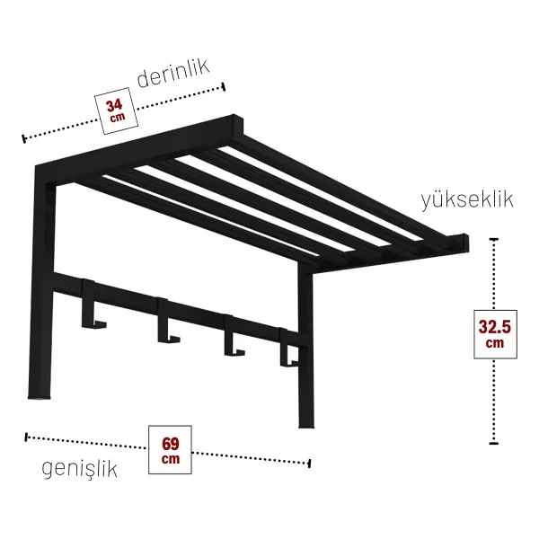Bofigo Metal Duvar Askısı Metal Askılık Elbise Askılığı Siyah - Görsel 5