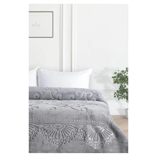 Merinos Pırıltı 220x240 Cm Gri Emboss Çift Kişilik Battaniye - Görsel 3
