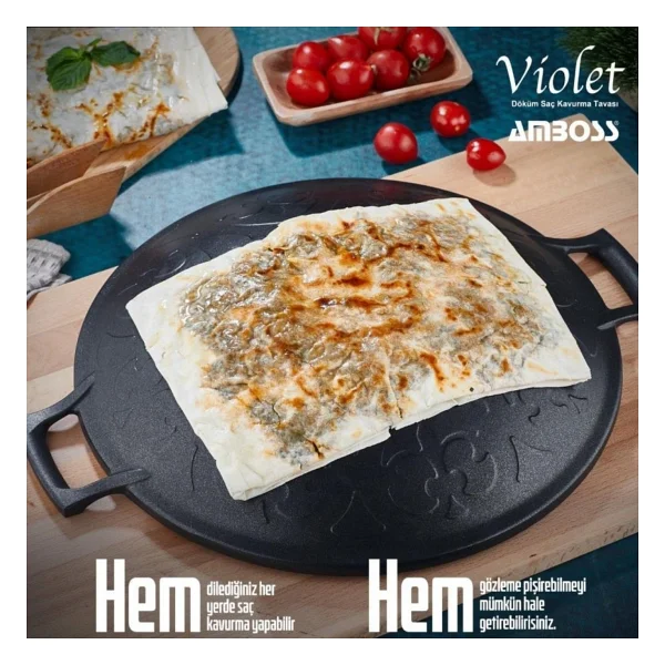 Amboss Vio-7975 Violet Döküm Sac Kavurma Gözleme Tavası - Görsel 3