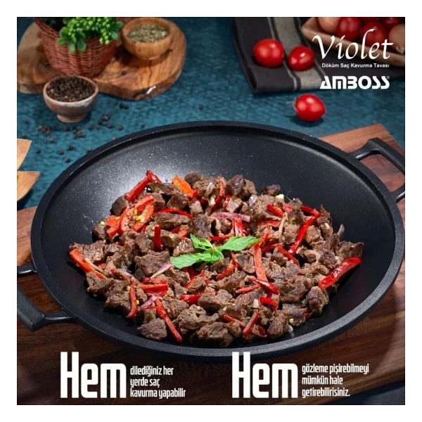 Amboss Vio-7975 Violet Döküm Sac Kavurma Gözleme Tavası - Görsel 2