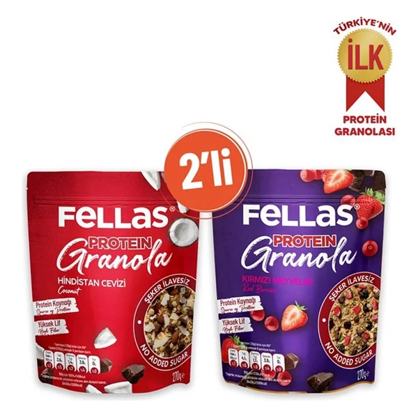 Fellas Protein Granola 2'li Mix Paket - Hindistan Cevizi & Kakao (270 G) + Kırmızı Meyveli (270 G) - 270 Gr - Görsel 7