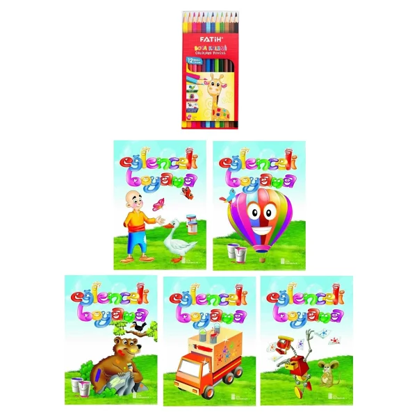3-6 Yaş Eğlenceli Boyama Kitapları 5 Li +Fatih 12 Li Kuru Boya - Görsel 2