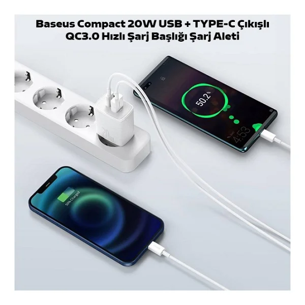 Baseus Compact 20 W Hızlı Şarj Adaptörü - Görsel 2