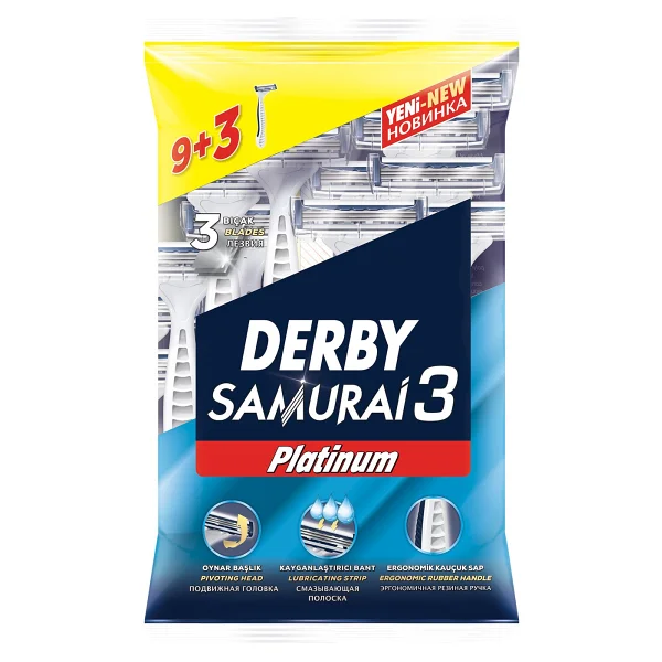 Derby Samurai 3 Platinum Erkek Kullan-At Tıraş Bıçağı 9+3 Poşet - Paslanmaz Çelik, Pürüzsüz Ve Konforlu Tıraş Deneyimi - Görsel 4