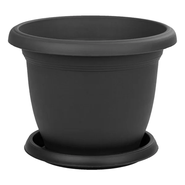 Toxa 22 Litre Tabaklı Mat Antrasit Gri Büyük Boy Yuvarlak Plastik Saksı Villa No9 Ø42x31cm - Görsel 4