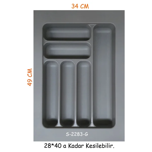 Starax S-2286-G Çekmece İçi Plastik Kaşıklık Gri En:49-42 D:49-40 Cm. Arası Kesilir 7 Göz - 49 X 49 Cm - Görsel 2