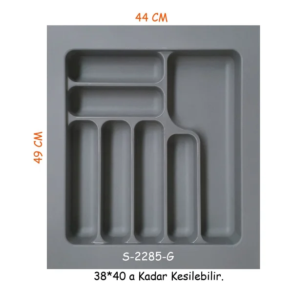 Starax S-2286-G Çekmece İçi Plastik Kaşıklık Gri En:49-42 D:49-40 Cm. Arası Kesilir 7 Göz - 49 X 49 Cm - Görsel 3