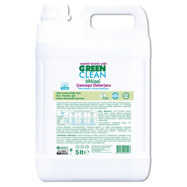 U Green Clean Organik Lavanta Yağlı Bitkisel Sıvı Çamaşır Deterjanı 5 Lt - Görsel 5