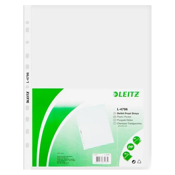 Leitz 4796 A4 Delikli Şeffaf Poşet Dosya 100'lü Paket - Görsel 3