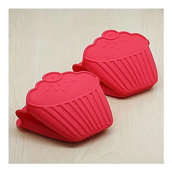 Mien Cupcake Silikon Fırın Eldiveni - Koyu Pembe - Görsel 4
