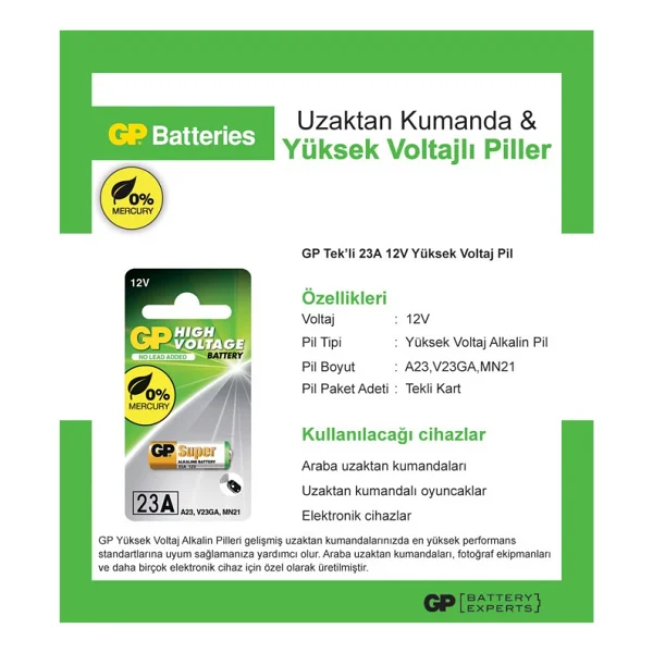 Gp 23ae Pıl A23 V23ga Mn21 Alkalin Pil - Görsel 9