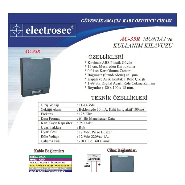 Electrosec Ac-35r Rfid Bağımsız Kart Okuyucu - Görsel 3