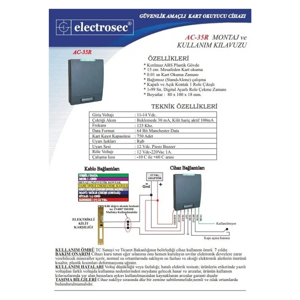 Electrosec Ac-35r Rfid Bağımsız Kart Okuyucu - Görsel 5