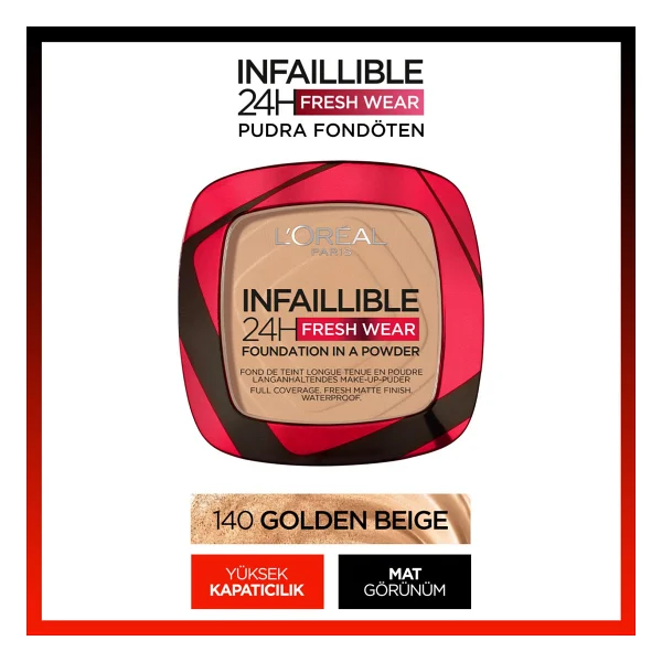 L'oreal Paris Infaillible 24h Fresh Wear 140 Golden Beige 9 Gr Pudra Fondöten - Görsel 6