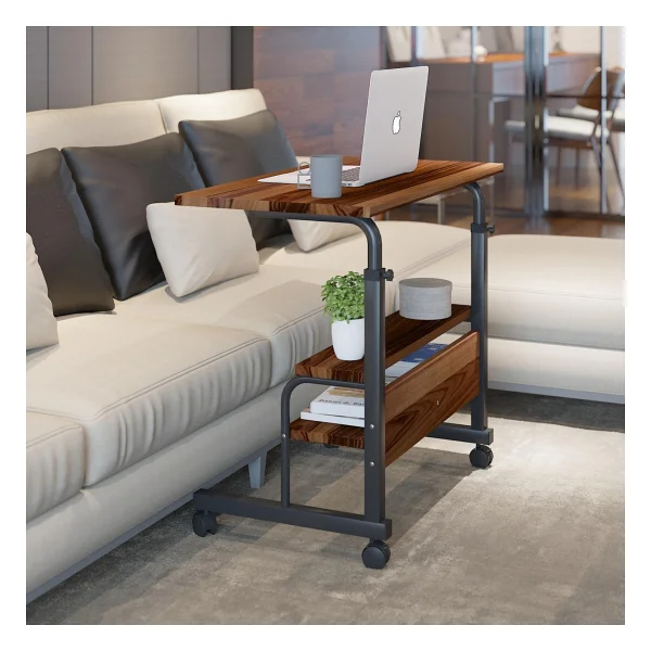 Dehalimited 80x40 Yükseklik Ayarlı Raflı Kilitli Tekerlekli Taşınabilir Laptop Sehpası Ve Çalışma Masası - 80 X 40 Cm - Ceviz - Görsel 2
