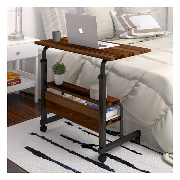 Dehalimited 80x40 Yükseklik Ayarlı Raflı Kilitli Tekerlekli Taşınabilir Laptop Sehpası Ve Çalışma Masası - 80 X 40 Cm - Ceviz - Görsel 3