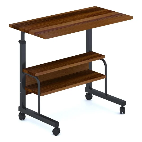 Dehalimited 80x40 Yükseklik Ayarlı Raflı Kilitli Tekerlekli Taşınabilir Laptop Sehpası Ve Çalışma Masası - 80 X 40 Cm - Ceviz - Görsel 4