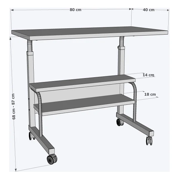 Dehalimited 80x40 Yükseklik Ayarlı Raflı Kilitli Tekerlekli Taşınabilir Laptop Sehpası Ve Çalışma Masası - 80 X 40 Cm - Ceviz - Görsel 5