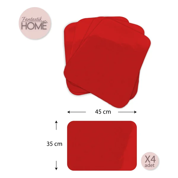 Fantastik 4'lü Pvc Amerikan Servis 30 X 45 Cm. Sıvı Geçirmez Leke Tutmaz - Kırmızı - 35 X 45 Cm - Görsel 2