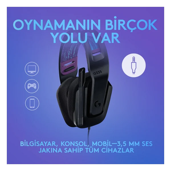 Logitech G335 Siyah Kablolu Kulak Üstü Oyuncu Kulaklığı - Görsel 3