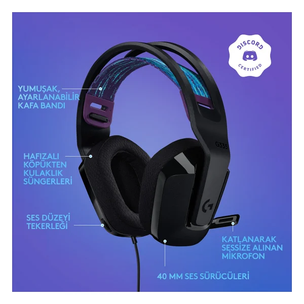 Logitech G335 Siyah Kablolu Kulak Üstü Oyuncu Kulaklığı - Görsel 6