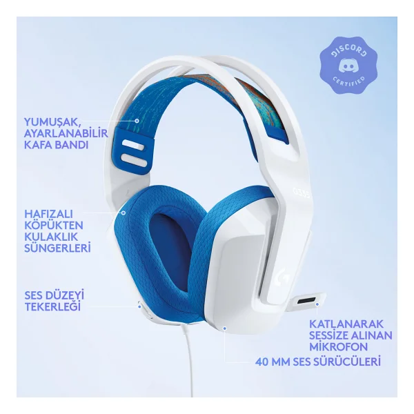 Logitech G335 Beyaz Kablolu Kulak Üstü Oyuncu Kulaklığı - Görsel 6