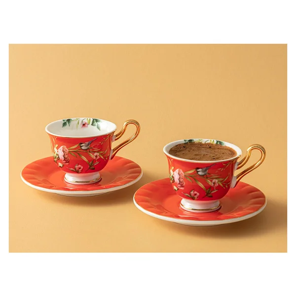 English Home Vanilla New Bone China Kırmızı 2 Kişilik Kahve Fincan Takımı - Görsel 4