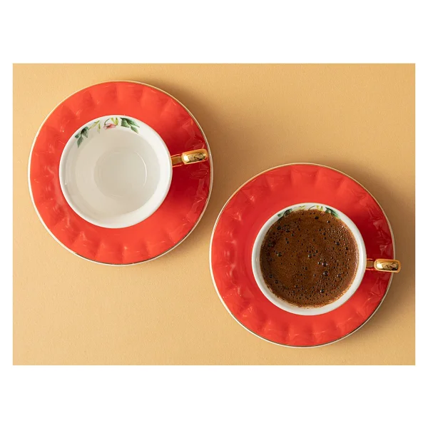 English Home Vanilla New Bone China Kırmızı 2 Kişilik Kahve Fincan Takımı - Görsel 2