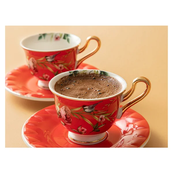 English Home Vanilla New Bone China Kırmızı 2 Kişilik Kahve Fincan Takımı - Görsel 3