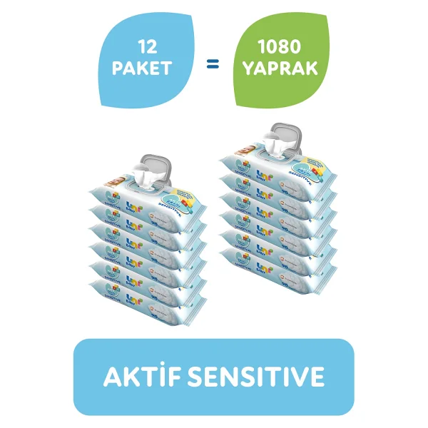 Uni Baby Aktif Sensitive 90 Yaprak 12'li Paket Islak Mendil - Görsel 9