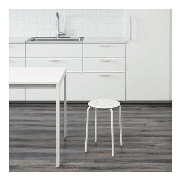 Ikea Tabure,Beyaz Genişlik 40cm Beyaz Renk Yuvarlak Tabure - Görsel 3
