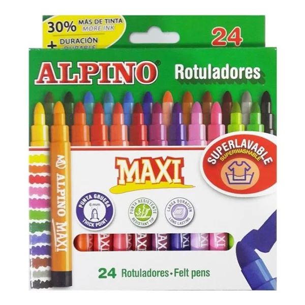 Alpino Maxi Jumbo Keçeli Kalem 24 Lü Süper Yıkanabilir Canlı Renkler 6 Mm Kalın Uç - Görsel 3